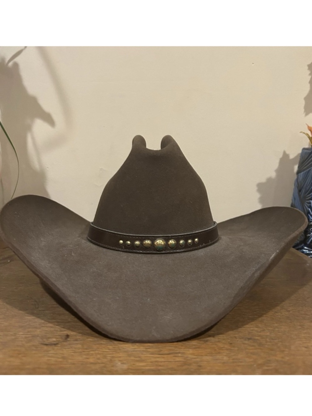 Larry Mahan Brown Leather-Trim Cowboy Hat Night Rider